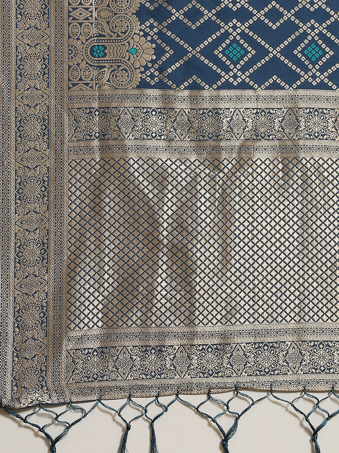 Blue Ikat pattern Banarasi Saree with Resham & Zari Weaving
