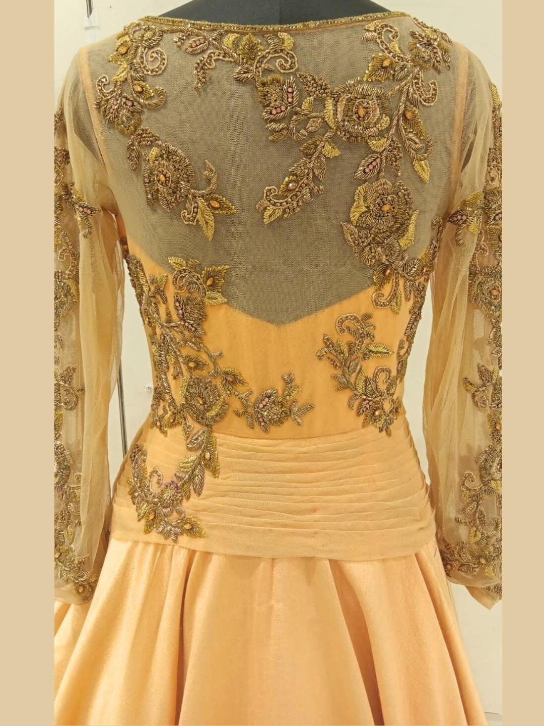 Pastel Peach Floral Zari & Stone Embroidered Embellished Barbie Style Gown Dress