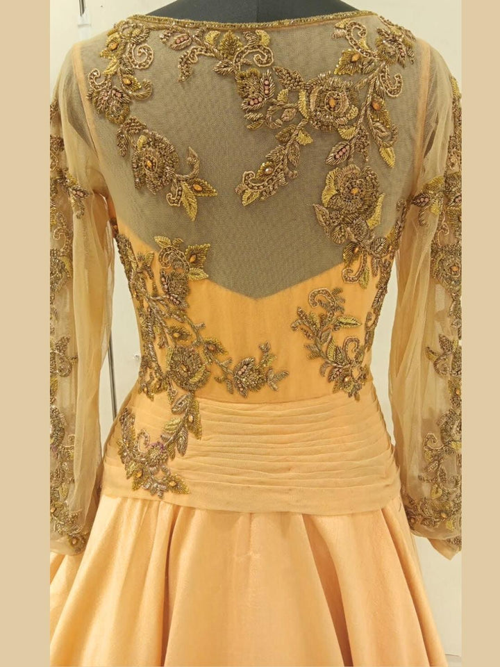 Pastel Peach Floral Zari & Stone Embroidered Embellished Barbie Style Gown Dress