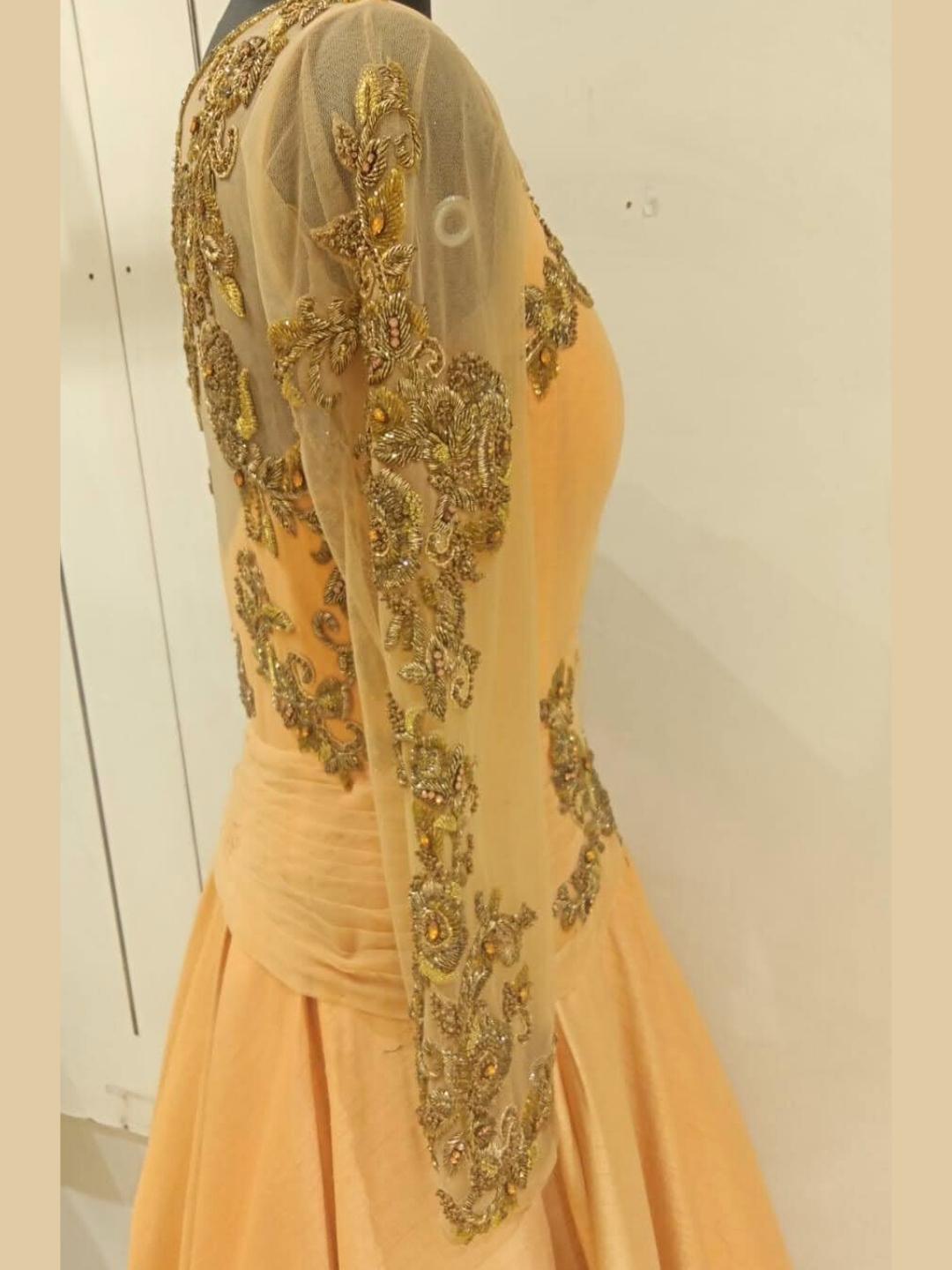 Pastel Peach Floral Zari & Stone Embroidered Embellished Barbie Style Gown Dress