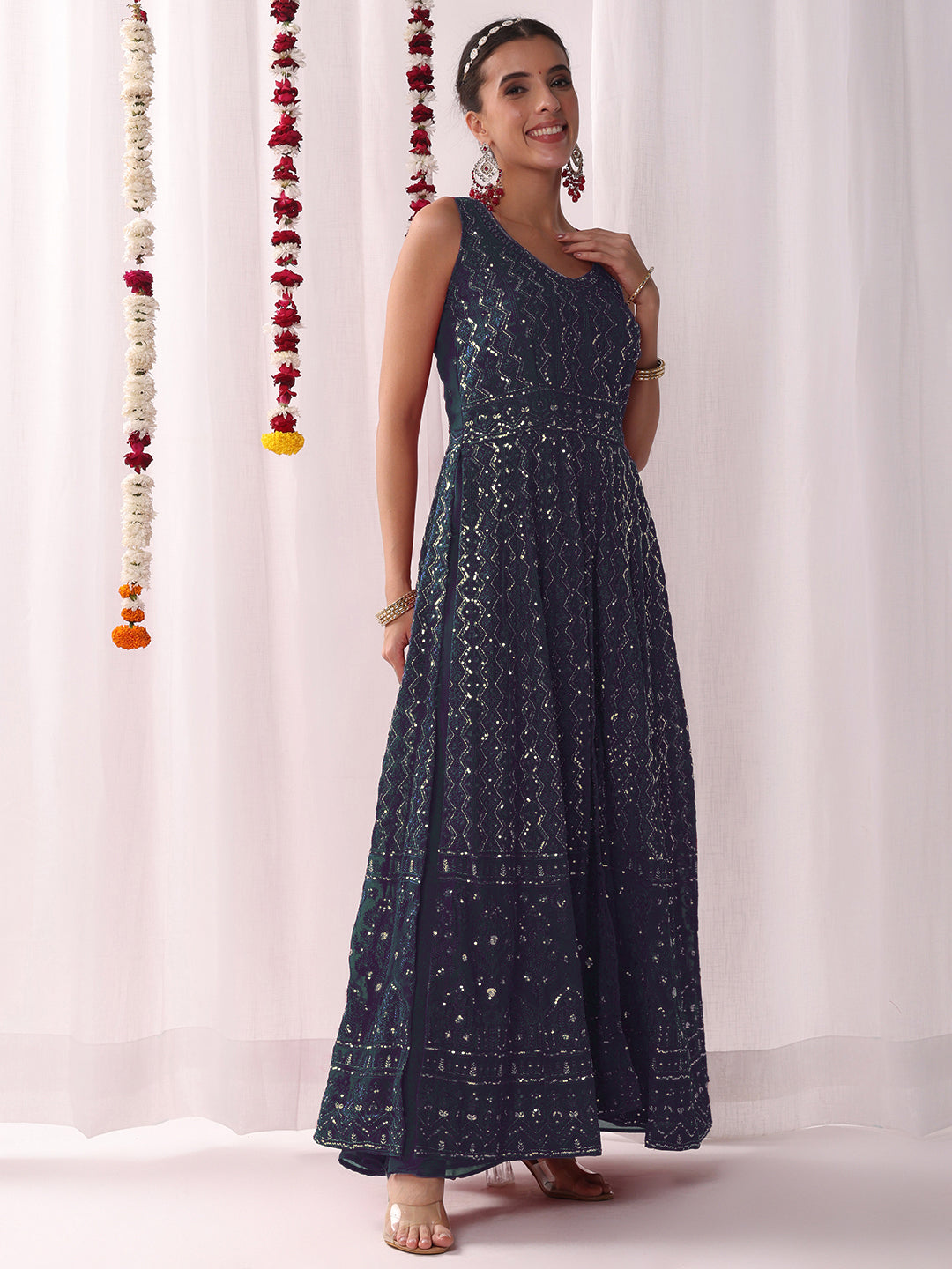 Chikankari Embroidery Sequinned Indo-western Kurta Set