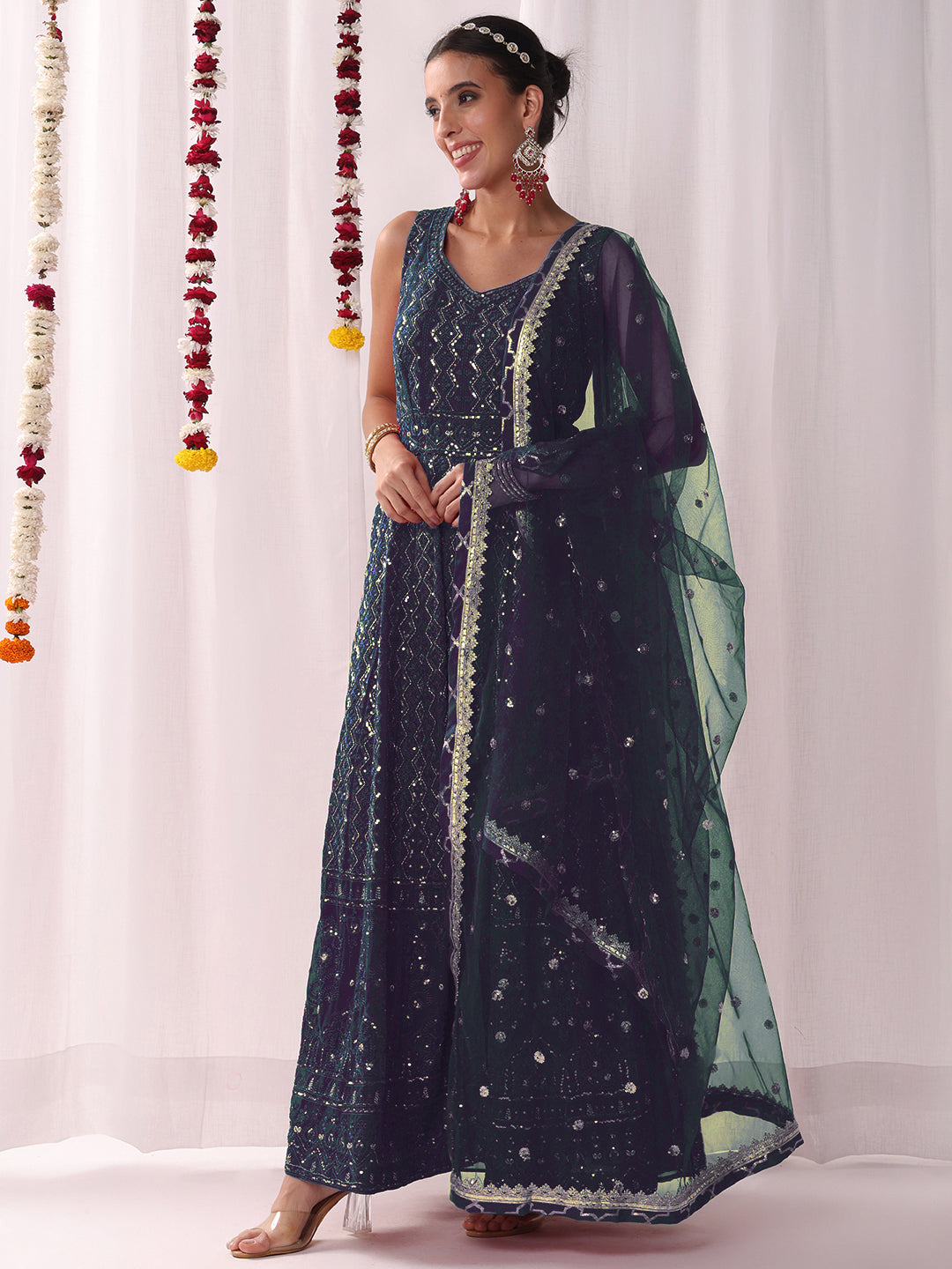 Chikankari Embroidery Sequinned Indo-western Kurta Set