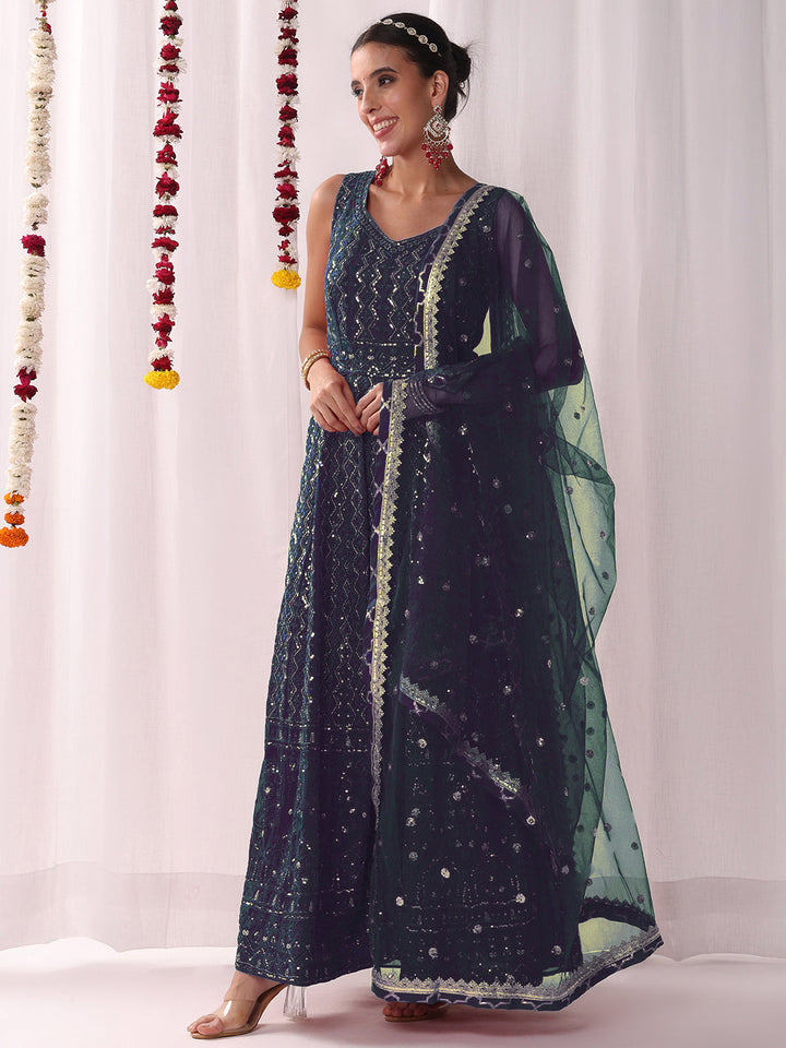 Chikankari Embroidery Sequinned Indo-western Kurta Set