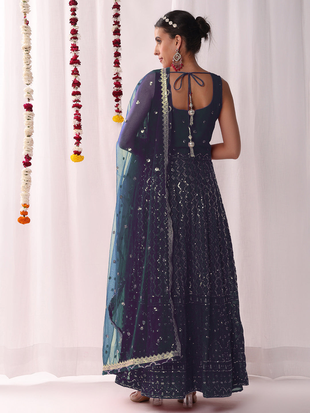 Chikankari Embroidery Sequinned Indo-western Kurta Set