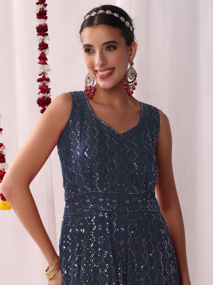 Chikankari Embroidery Sequinned Indo-western Kurta Set