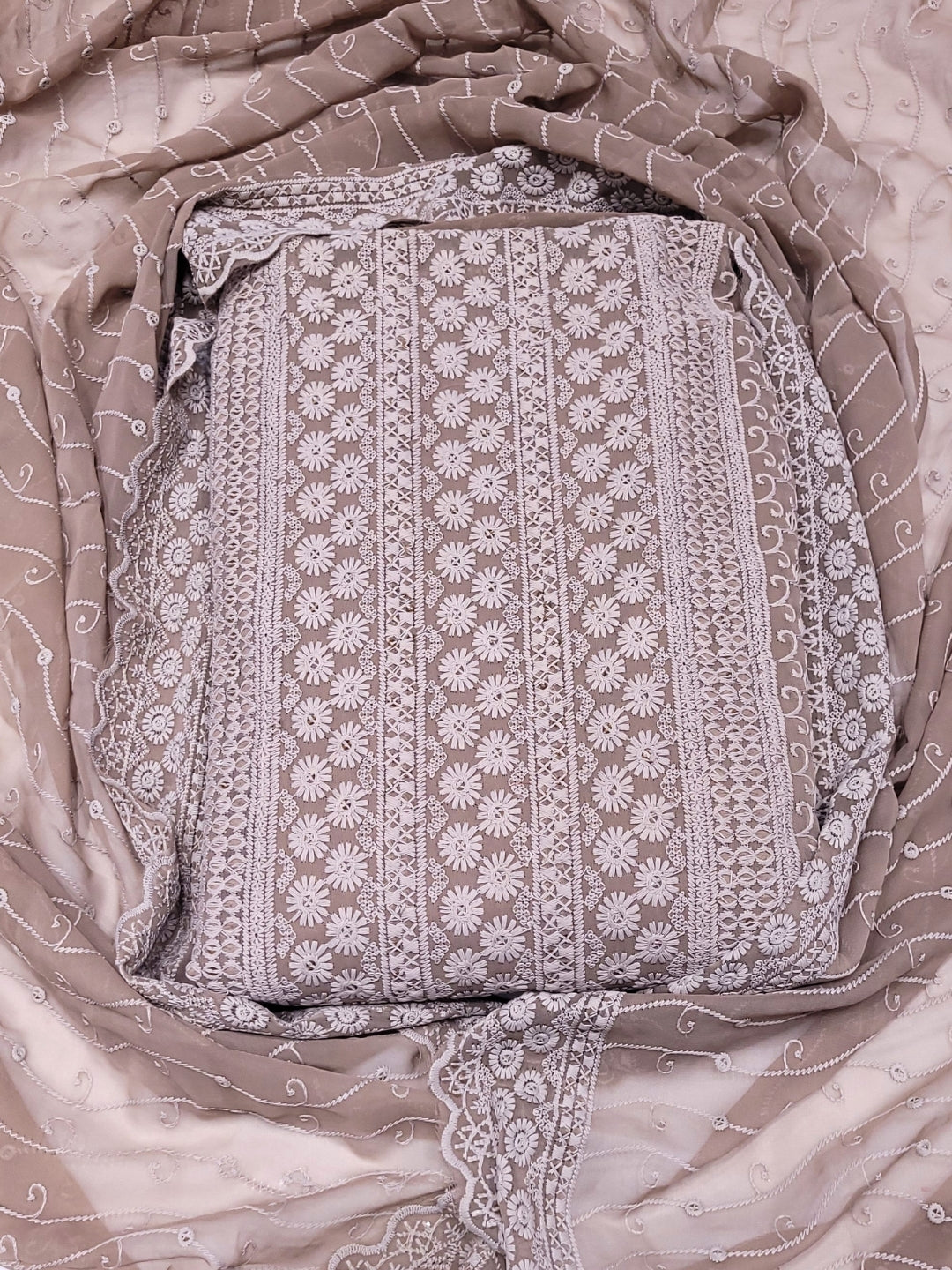 Chhabra 555 Chikankari Schiffli Embroidery Dress Material with Sequin Embellishments