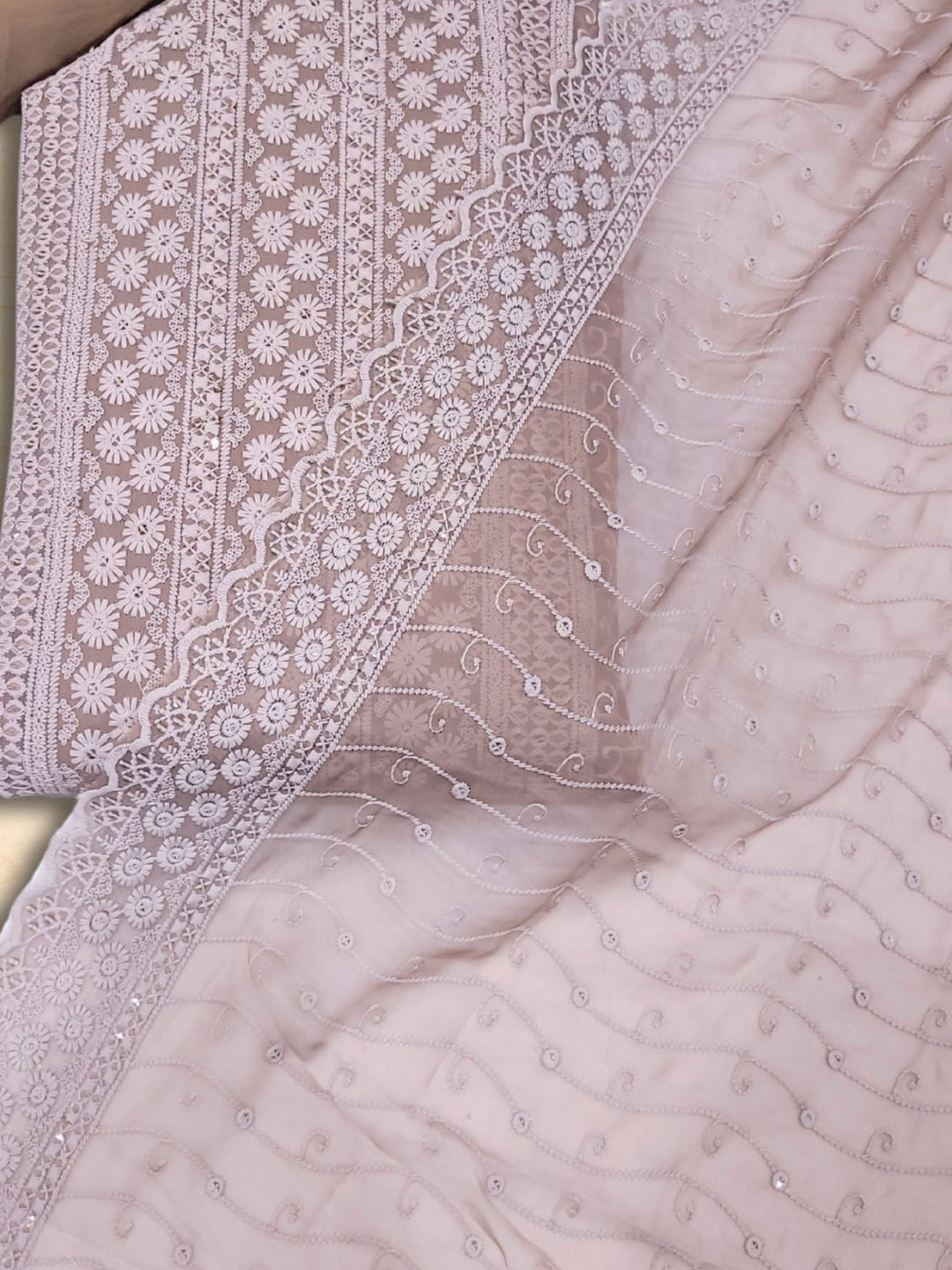 Chikankari Schiffli Embroidery Dress Material with Sequin Embellishments