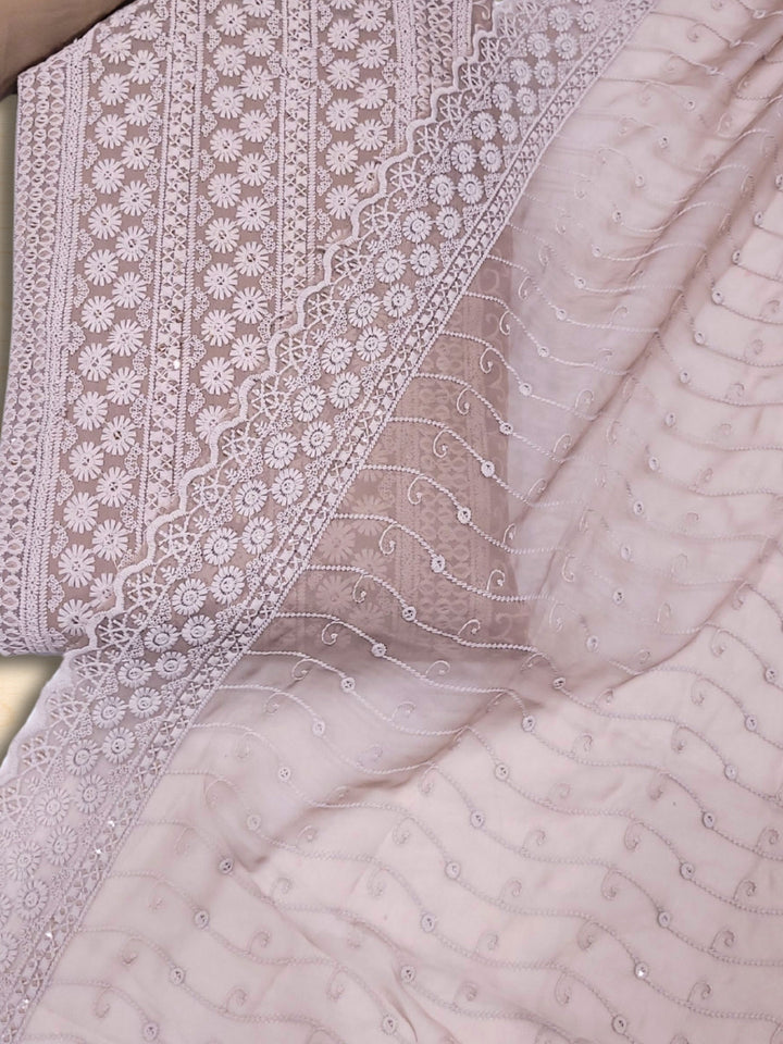 Chikankari Schiffli Embroidery Dress Material with Sequin Embellishments