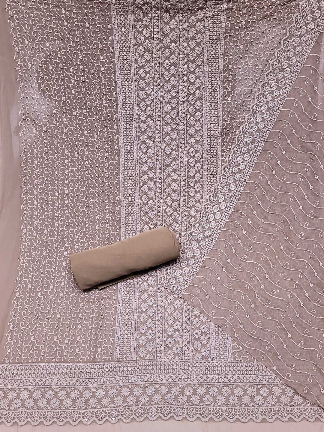 Chikankari Schiffli Embroidery Dress Material with Sequin Embellishments