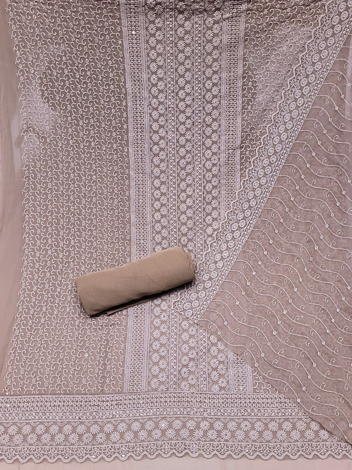 Chikankari Schiffli Embroidery Dress Material with Sequin Embellishments