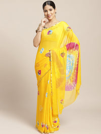Chiffon Bandhani Saree with Gharcola pattern and Zari Gold Border