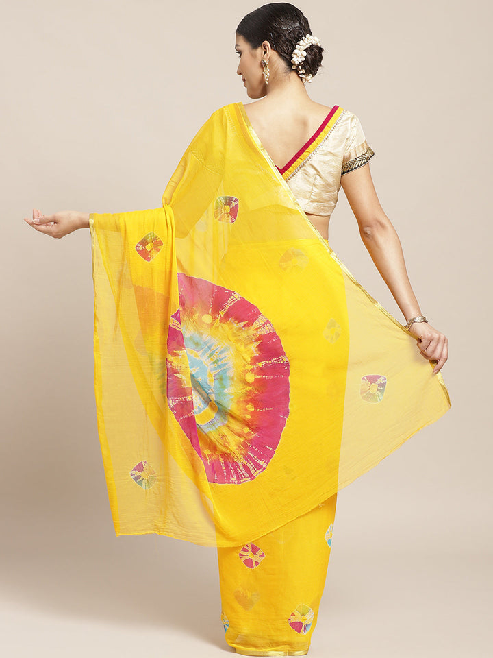 Chiffon Bandani Saree with Gharcola pattern and Zari Gold Border