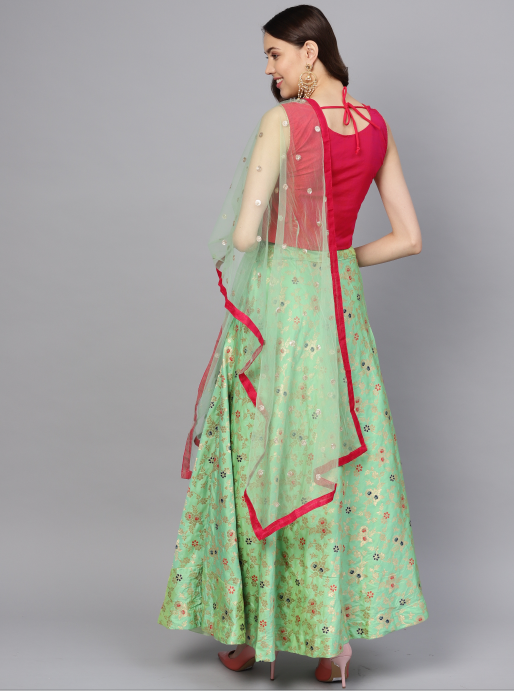 Banarasi Silk Crop Top Lehenga with Embroidered blouse