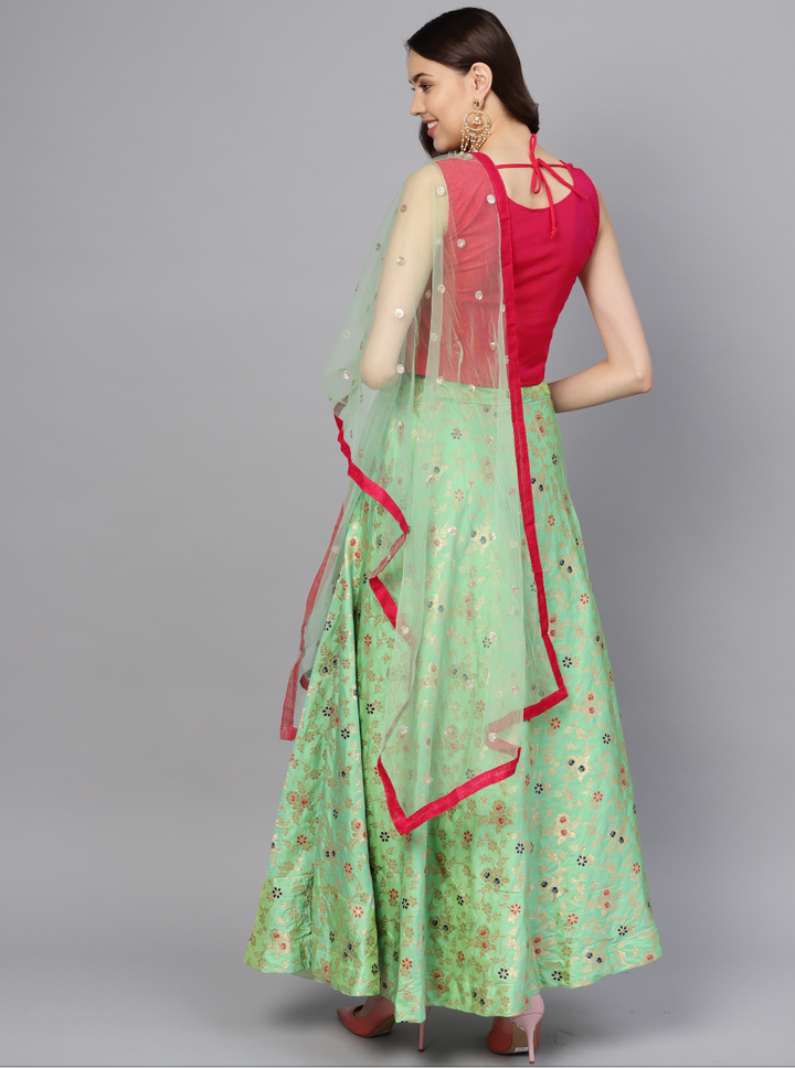 Banarasi Silk Crop Top Lehenga with Embroidered blouse