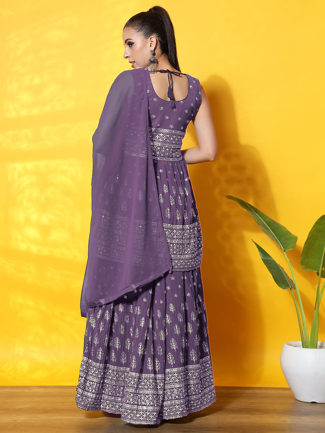 Chhabra 555 Foil Print Peplum Style Flared Georgette Gharara Set with Khari Print Floral Motifs