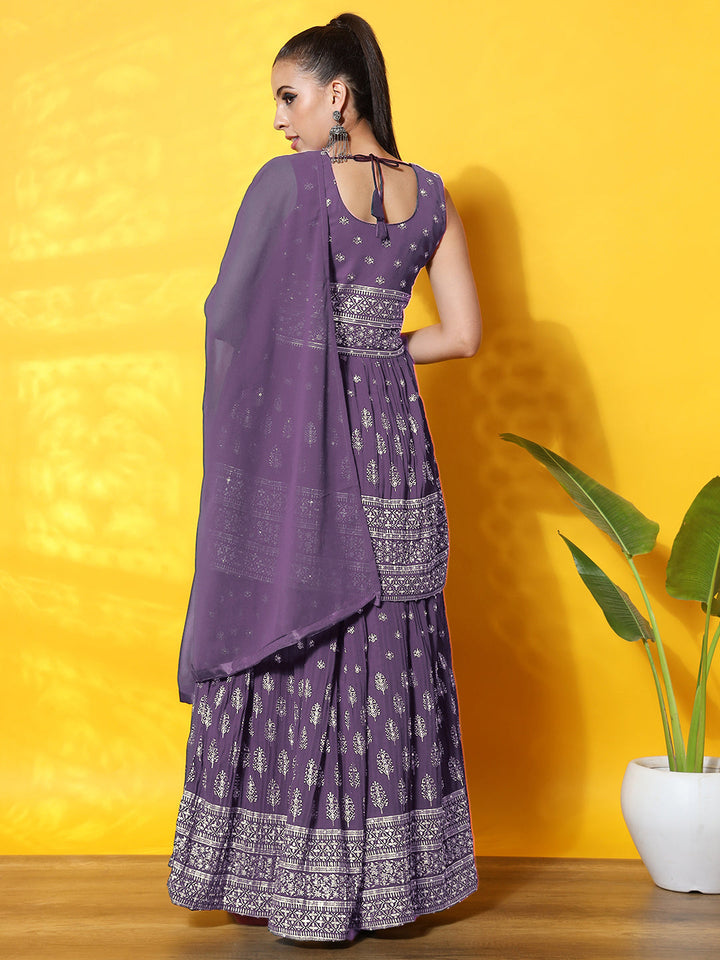 Chhabra 555 Foil Print Peplum Style Flared Georgette Gharara Set with Khari Print Floral Motifs
