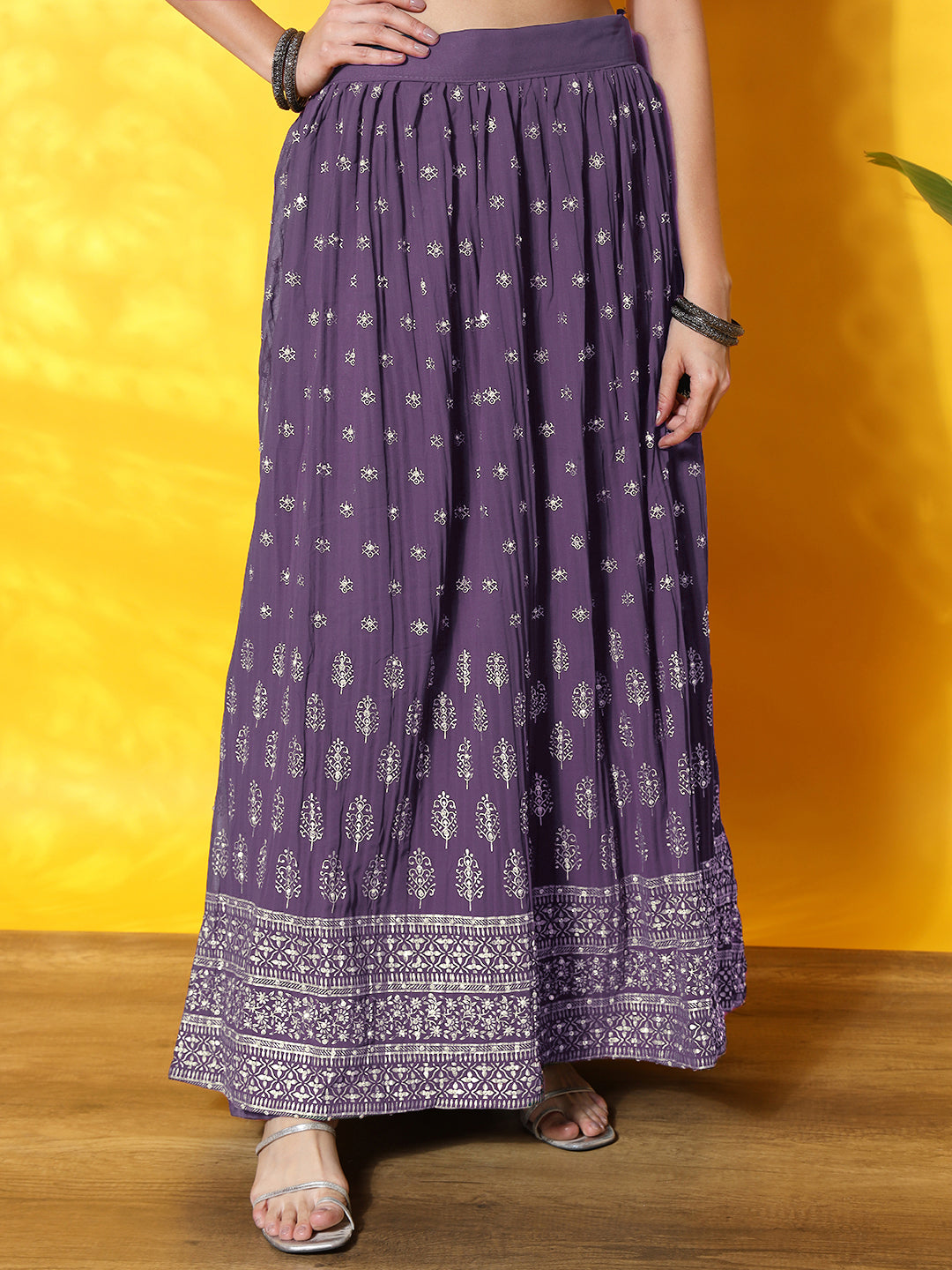 Chhabra 555 Foil Print Peplum Style Flared Georgette Gharara Set with Khari Print Floral Motifs