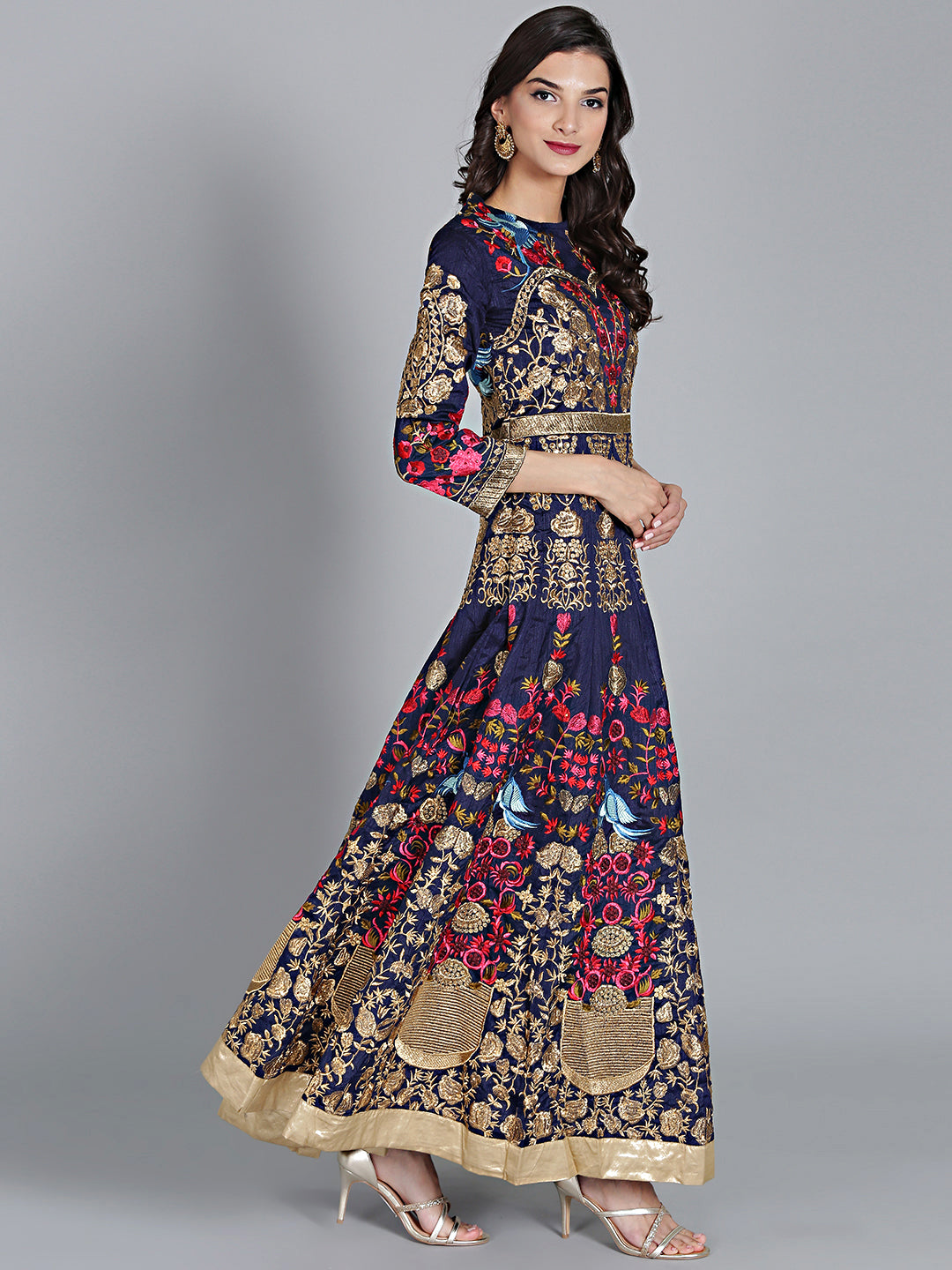 Resham and Zari Embroidered Anarkali Silk Suit