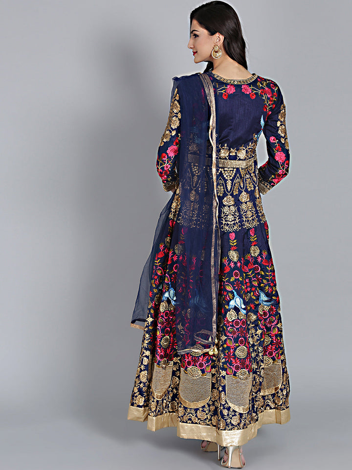 Resham and Zari Embroidered Anarkali Silk Suit