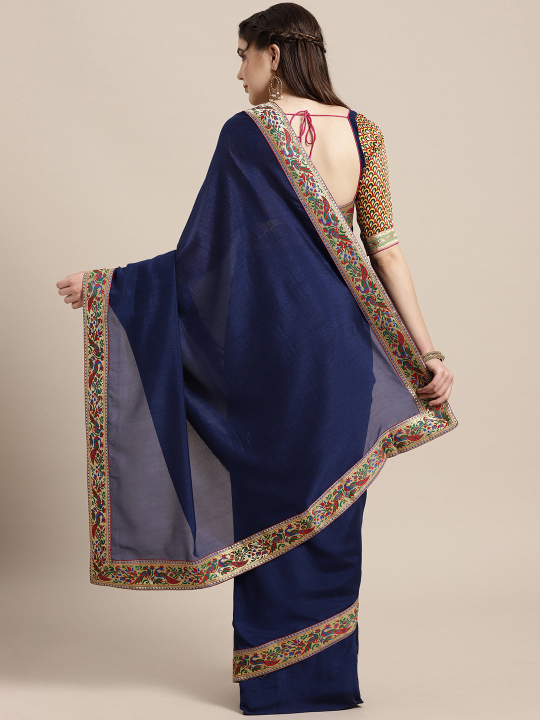 Georgette Saree with Paithani Brocade Border and Peacock Motifs