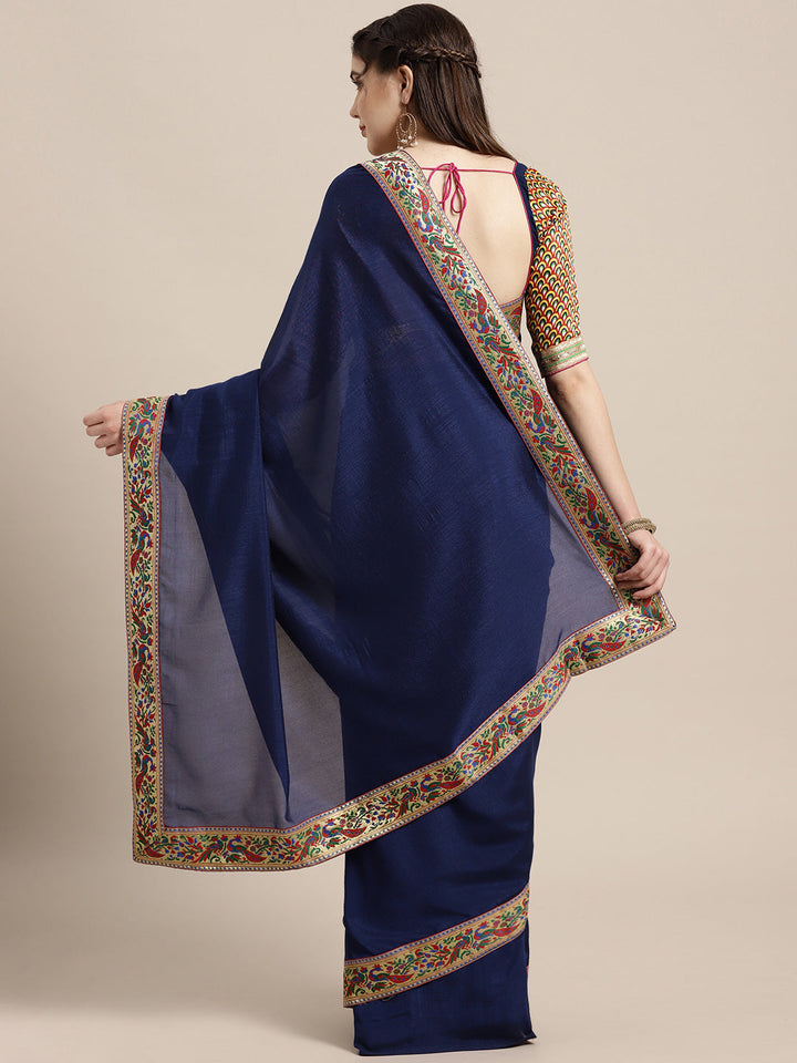 Georgette Saree with Paithani Brocade Border and Peacock Motifs