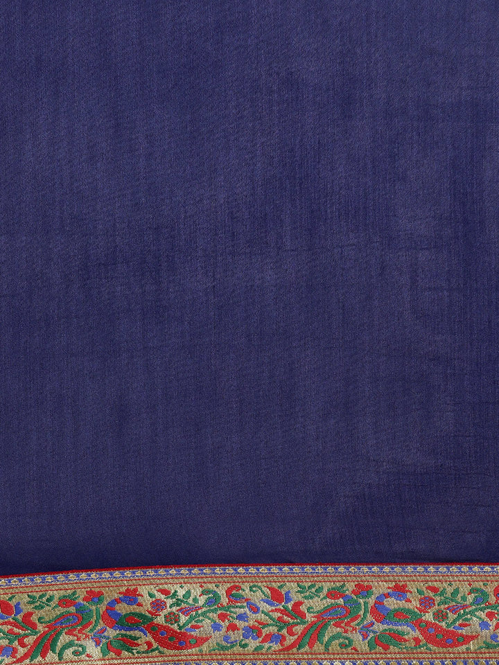 Georgette Saree with Paithani Brocade Border and Peacock Motifs