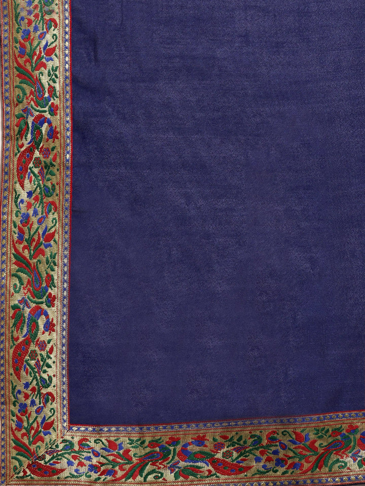 Georgette Saree with Paithani Brocade Border and Peacock Motifs