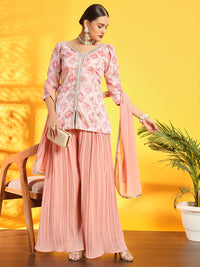 Chhabra 555 Pastel Pink Kurta & Pleated Palazzo Set with Digital Print and Sequin Embroidery