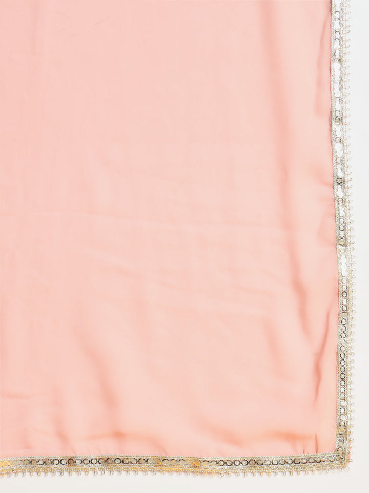 Pastel Pink Kurta & Pleated Palazzo Set with Digital Print and Sequin Embroidery