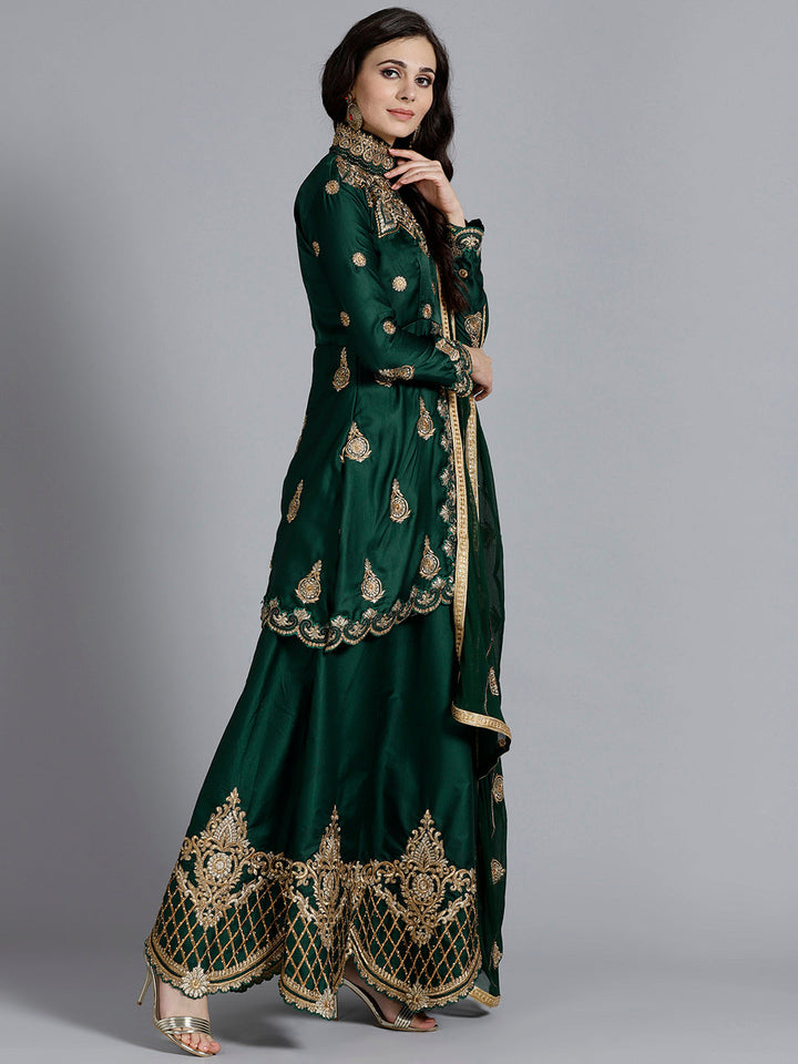 Peplum Style Front Slit Choli with Embroidered Scalloped Skirt