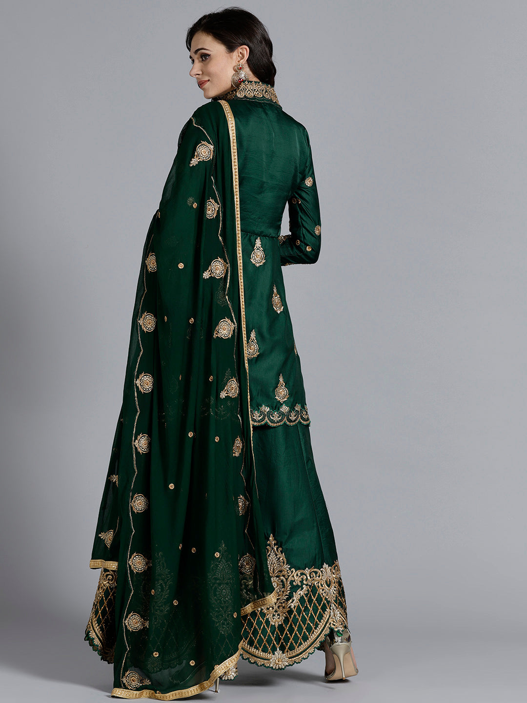 Peplum Style Front Slit Choli with Embroidered Scalloped Skirt