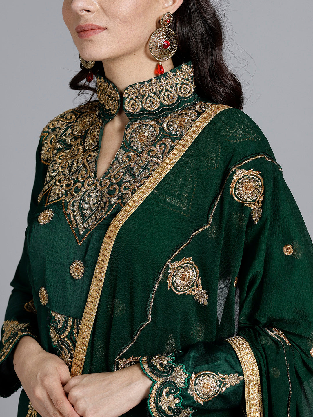 Peplum Style Front Slit Choli with Embroidered Scalloped Skirt