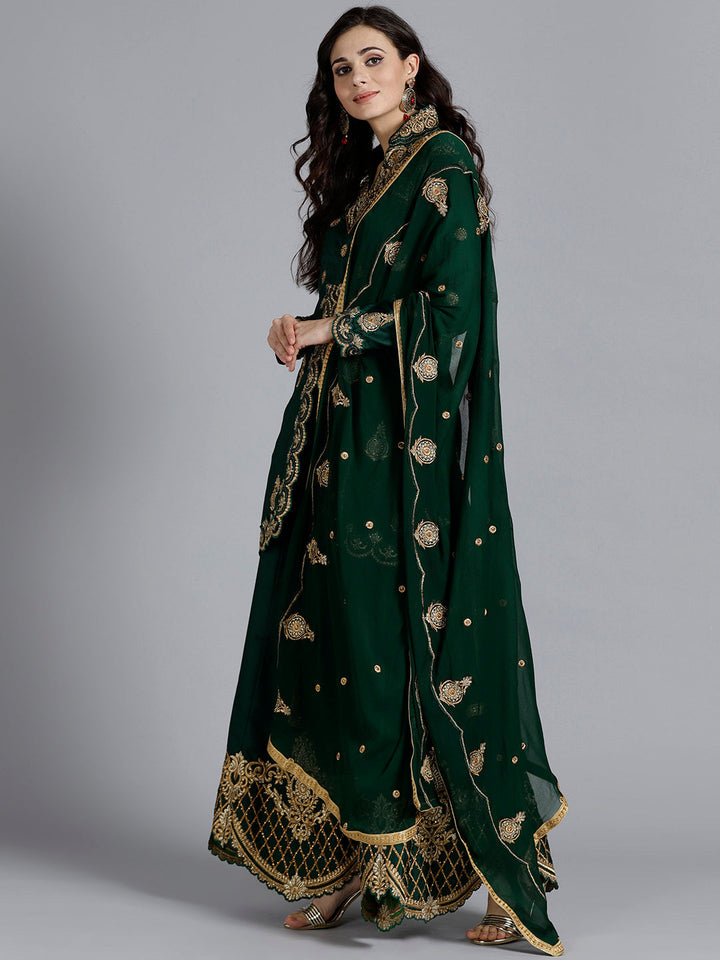 Peplum Style Front Slit Choli with Embroidered Scalloped Skirt