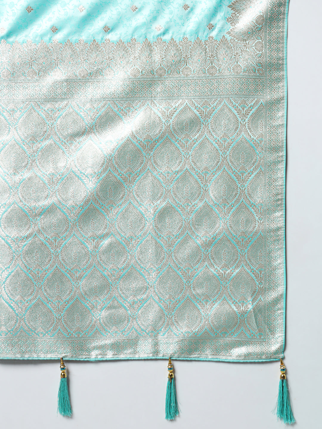 Pastel Banarasi Handloom Silk Saree with Self-weaving Ethnic butties