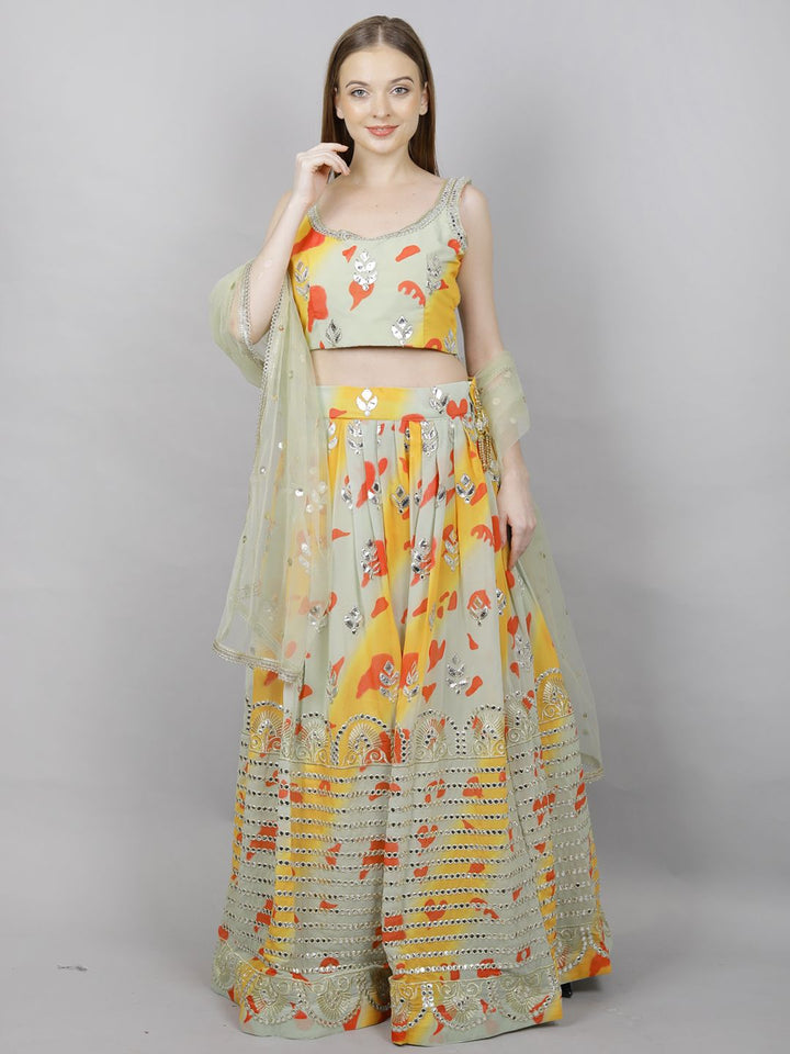 Multi Color Printed Lehenga Choli Set Embellished With Gota-Patti Work