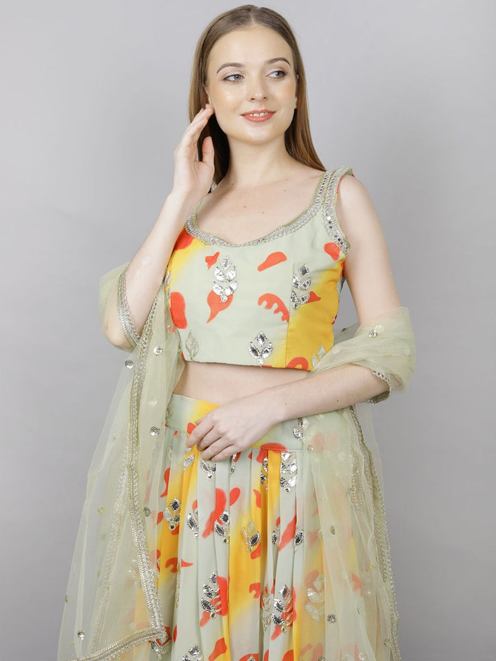Multi Color Printed Lehenga Choli Set Embellished With Gota-Patti Work