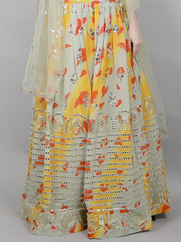 Multi Color Printed Lehenga Choli Set Embellished With Gota-Patti Work