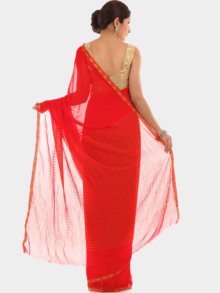 Red Chiffon "Binny" Style Saree with Zari Border and Brocade Blouse
