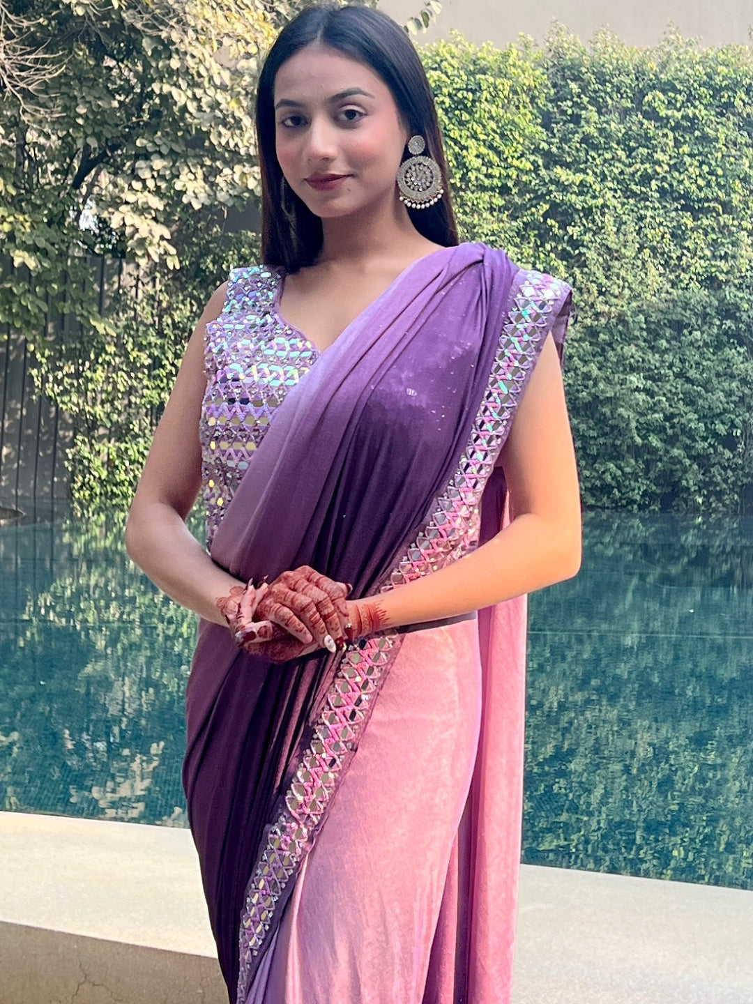 Purple Ombre Saree With Mirror & Crystal Embellished Blouse