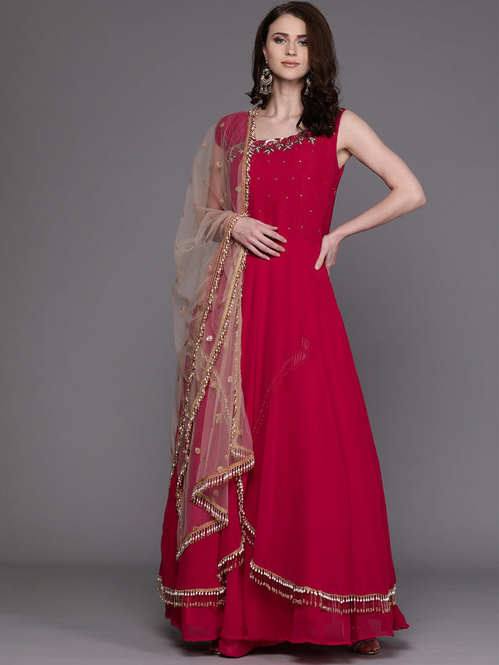 Layered Gown with Tassels and Gold Embellished Dupatta