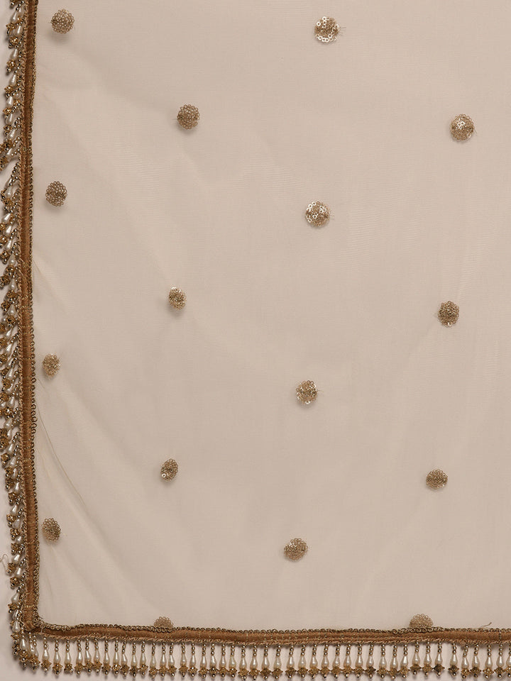 Layered Gown with Tassels and Gold Embellished Dupatta