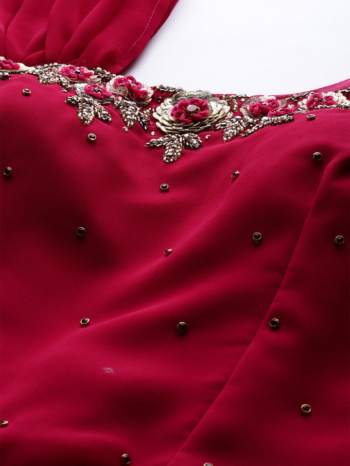 Layered Gown with Tassels and Gold Embellished Dupatta