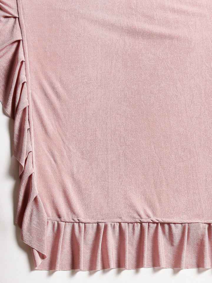Draped Ruffled Pre-stitched Saree with Off-shoulder Sequin Embellished Blouse