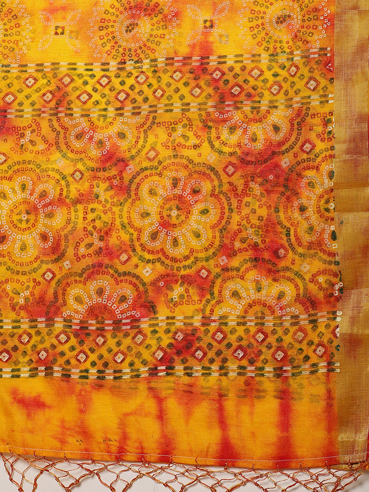 Chanderi Bandhej Print Saree with Zari Border