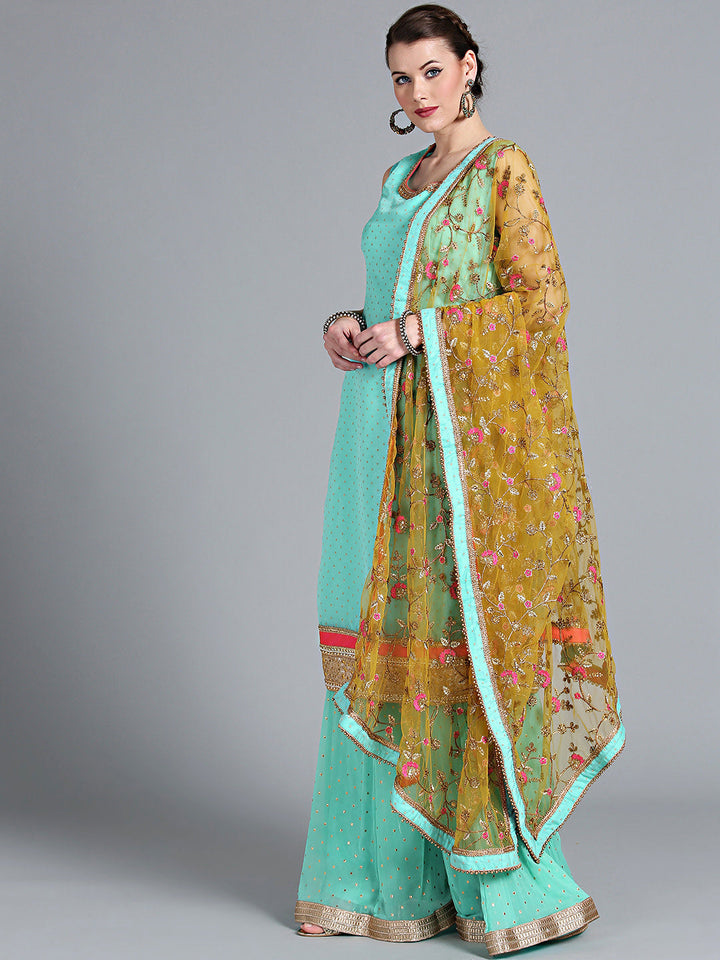 Pallazo Kurta Set with Resham Sequin Embroidered Dupatta