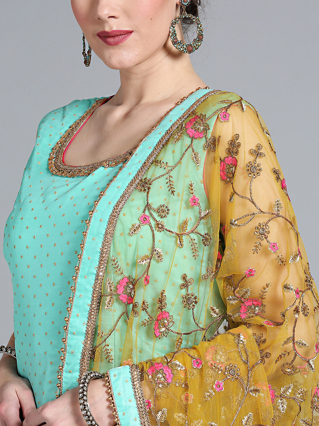 Pallazo Kurta Set with Resham Sequin Embroidered Dupatta