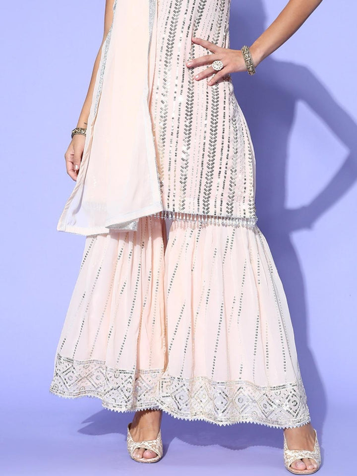 Baby Pink Sequin Embellished Georgette Kurta Sharara Set