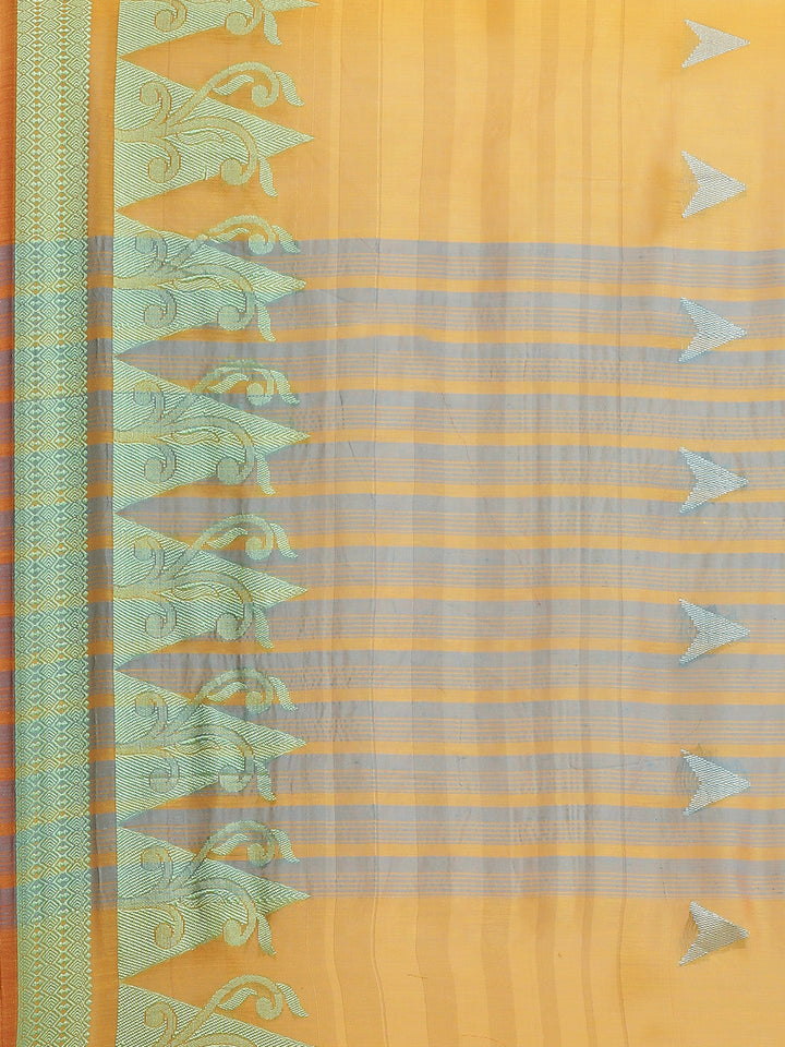 Banarasi Chanderi Silk Kota Saree with intricate Resham Zari Weave in a Striped Pattern