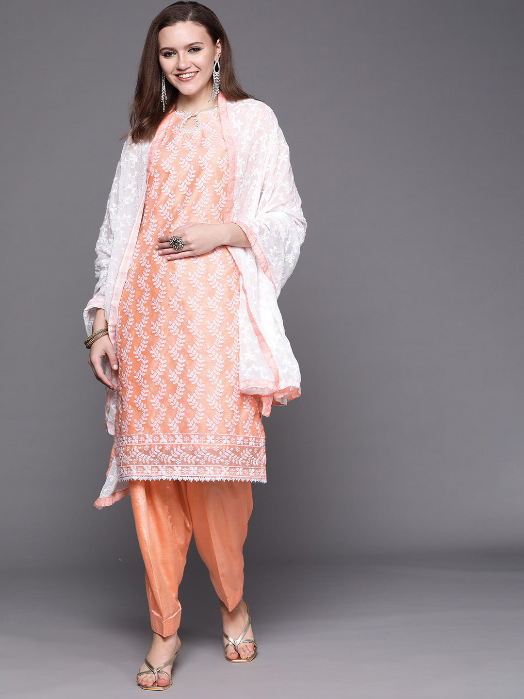 Chikankari Schiffli Sharara Suit with Chiffon Dupatta