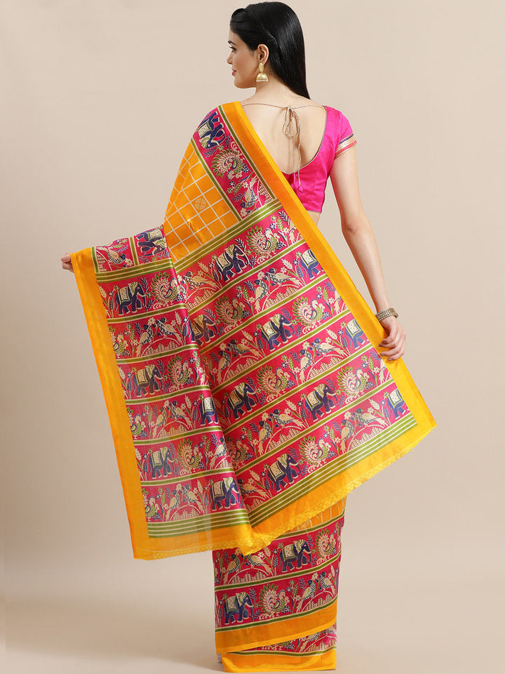Bhagalpuri Silk Printed Saree with Animal Motifs